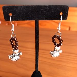 Love Football Silver & Brown Earring Set